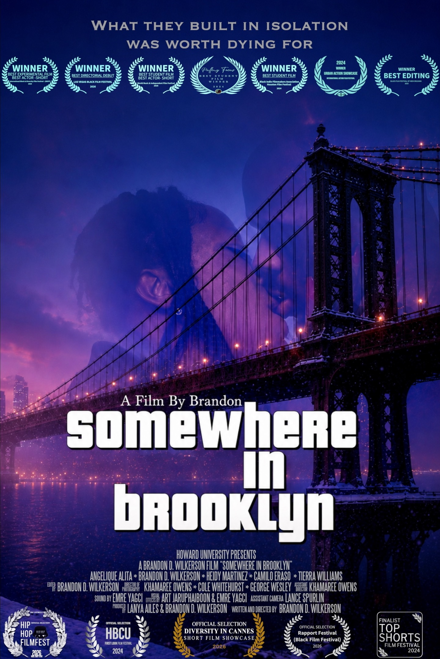 Award laurels for Somewhere in Brooklyn including Best Student Film, Best Experimental Film, Best Actor, and more